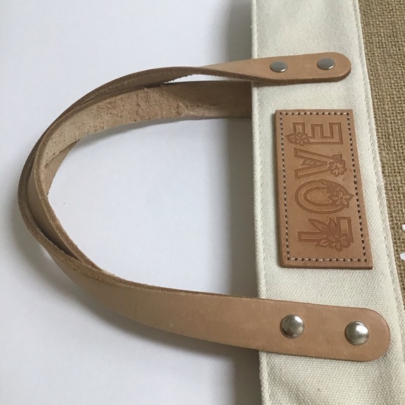 Brighton Lovebirds Floral Jute Canvas w/Leather Handles Tote Bag NEW - Picture 8 of 16